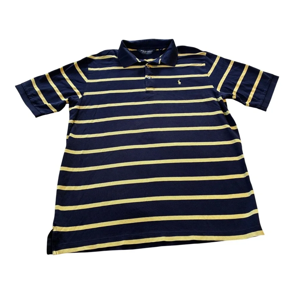 Polo Golf‎ Ralph Lauren Striped Polo Shirt Mens L Yellow Blue Golfing